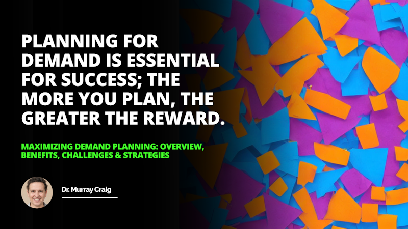 A modern and abstract photo depicting customer orders, past sales history, market trends, inventory optimization, cost savings, and progress, with vibrant blues, oranges, and purples, and a background texture suggestive of data and technology to emphasize the AI of demand planning.