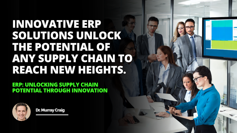 Group of confident and engaged people in a modern office building, looking at a computer monitor displaying a bright and vibrant graph of an ERP system with blues and greens showing the automation of supply chain management and customer service, surrounded by a mix of technology and manual systems, representing the complexity of the system and evoking a feeling of success through well-trained employees making better decisions and streamlining processes to reduce labor costs and manual errors, adapting to market changes.