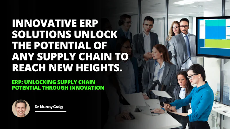 Group of confident and engaged people in a modern office building, looking at a computer monitor displaying a bright and vibrant graph of an ERP system with blues and greens showing the automation of supply chain management and customer service, surrounded by a mix of technology and manual systems, representing the complexity of the system and evoking a feeling of success through well-trained employees making better decisions and streamlining processes to reduce labor costs and manual errors, adapting to market changes.