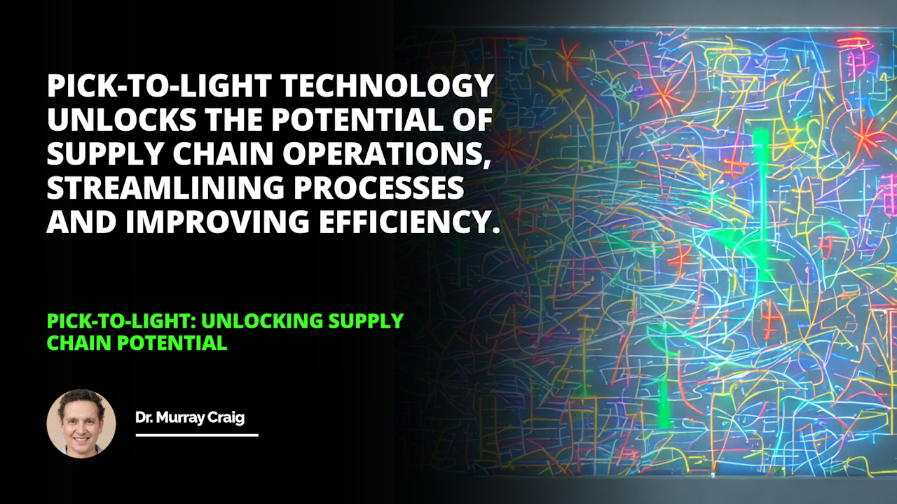 A brightly lit multi-colored illuminated display with dark arrows and symbols indicating the dynamic movement of goods, orders and information to optimize efficiency and profit.