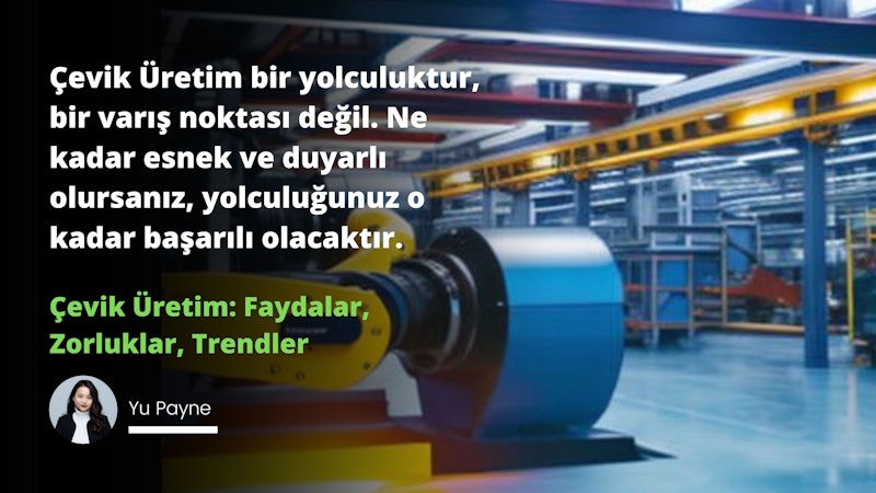 Resimde bir odada mavi bir makinenin önünde duran beyaz boğazlı kazak giymiş bir kadın görülüyor. Makine büyük bir fabrikada yer almaktadır ve siyah zemin üzerinde beyaz bir yazı bulunmaktadır. Üstünde yeşil yazı olan sarı bir nesne de var. Uzak arka planda, bir istasyonda bulanık sarı bir tren görülebiliyor. Görüntünün sağ alt köşesinde, bulanık bir görüntüde kaykay üzerinde bir kişi görülebiliyor. Genel görüntü oldukça kalabalıktır ve sağ üst köşede fabrikanın yakın çekimi ve görüntünün ortasında makinenin yakın çekimi vardır. Mavi ve sarı renkli makine odanın beyaz duvarlarına karşı öne çıkıyor ve fotoğrafın ana odağını oluşturuyor.