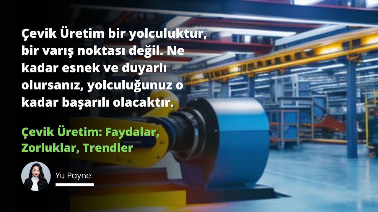 Resimde bir odada mavi bir makinenin önünde duran beyaz boğazlı kazak giymiş bir kadın görülüyor. Makine büyük bir fabrikada yer almaktadır ve siyah zemin üzerinde beyaz bir yazı bulunmaktadır. Üstünde yeşil yazı olan sarı bir nesne de var. Uzak arka planda, bir istasyonda bulanık sarı bir tren görülebiliyor. Görüntünün sağ alt köşesinde, bulanık bir görüntüde kaykay üzerinde bir kişi görülebiliyor. Genel görüntü oldukça kalabalıktır ve sağ üst köşede fabrikanın yakın çekimi ve görüntünün ortasında makinenin yakın çekimi vardır. Mavi ve sarı renkli makine odanın beyaz duvarlarına karşı öne çıkıyor ve fotoğrafın ana odağını oluşturuyor.