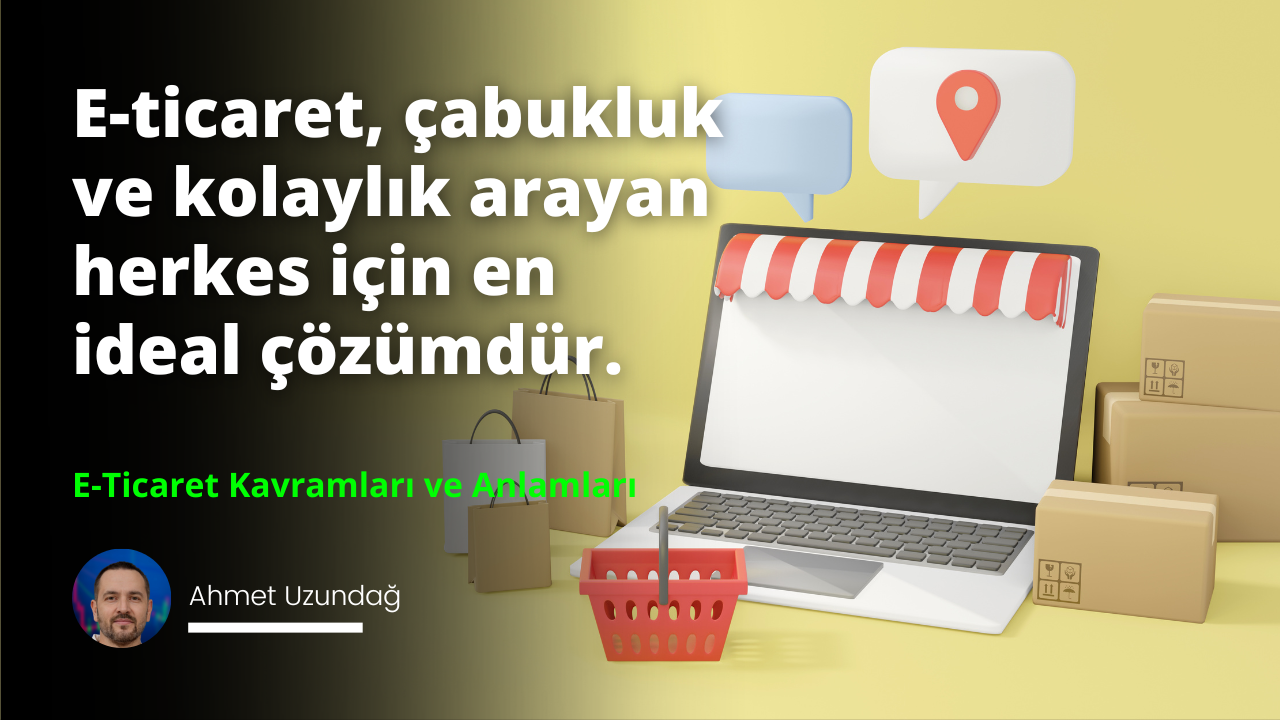 E-ticaret, elektronik ticaret olarak da bilinen, internet aracılığıyla gerçekleştirilen alışveriş süreçlerini ifade eder. E-ticaret, ürün ve hizmetlerin internet aracılığıyla satın alınmasını içerir ve satıcı ve alıcı arasında anlık iletişim sağlar. İnternet aracılığıyla gerçekleştirilen ticaret süreci, her iki taraf için daha hızlı ve verimli bir yöntemdir. E-ticaret, satıcıların internet aracılığıyla ürün ve hizmetlerini satışa sunmalarını, alıcıların da bu ürün ve hizmetleri satın almalarını sağlar. E-ticaret, küresel olarak ürünlerin satışını ve alışverişini kolaylaştırmak için kullanılan bir platformdur.