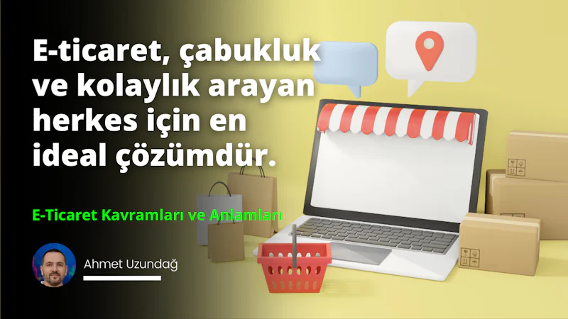 E-ticaret, elektronik ticaret olarak da bilinen, internet aracılığıyla gerçekleştirilen alışveriş süreçlerini ifade eder. E-ticaret, ürün ve hizmetlerin internet aracılığıyla satın alınmasını içerir ve satıcı ve alıcı arasında anlık iletişim sağlar. İnternet aracılığıyla gerçekleştirilen ticaret süreci, her iki taraf için daha hızlı ve verimli bir yöntemdir. E-ticaret, satıcıların internet aracılığıyla ürün ve hizmetlerini satışa sunmalarını, alıcıların da bu ürün ve hizmetleri satın almalarını sağlar. E-ticaret, küresel olarak ürünlerin satışını ve alışverişini kolaylaştırmak için kullanılan bir platformdur.