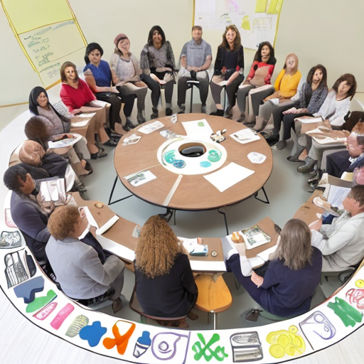 a group of people sitting around a table