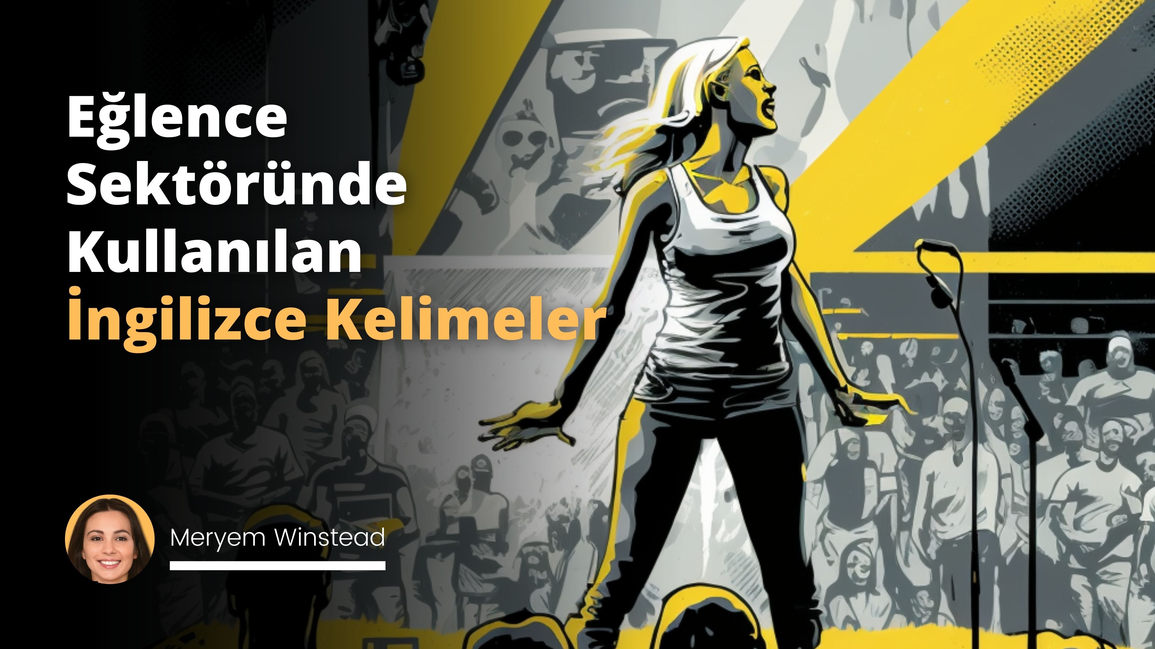 Bir konserde şarkı söyleyen bir kadın. Arkasında ve yanında sahne dekorunu tamir eden insanlar ve çalışan işçiler var.