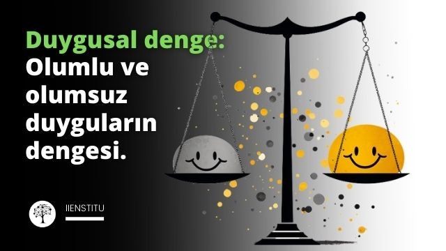 Beyaz zemin üzerine siyah çerçeveli bir terazi silueti çizilmiştir. Her iki tarafında eşit ağırlıkta aşı boyası toplar bulunan terazi, duygusal dengeyi sembolize etmektedir. Terazinin bir tarafında olumlu duyguları simgeleyen gülen yüz, diğer tarafında ise olumsuz duyguları simgeleyen üzgün yüz yer almaktadır. Her iki sembol de eşit ağırlığa sahiptir ve terazi dengededir. Bu görsel, duygusal dengenin olumlu ve olumsuz duygular arasında bir denge sağlama becerisi olduğunu ve bu dengenin kişinin genel duygusal sağlığı için önemli olduğunu vurgulamak üzere tasarlanmıştır.