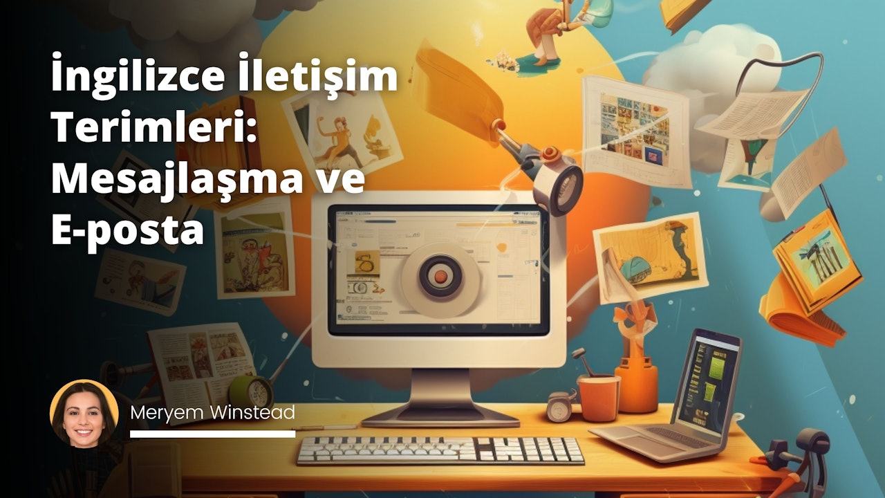 Bu görsel konseptimiz, 'İngilizce iletişim terimleri rehberimizle, e-posta ve mesajlaşma dili için ihtiyaç duyduğunuz tüm terimler ve ifadeleri öğrenin' konusu üzerinden bir illüstrasyon çalışmasıdır. Bu çalışmaya çizimlerle zenginleştirilmiş canlı ve hareketli bir ifade kazandırmak için yetenekli illüstratörümüz Alper Aydın'ı seçtik. Çalışma, Amerikan pop art tarzında bir masaüstü sahnesini; bilgisayar, kitaplar ve notlarla karmaşık bir şekilde dolu. Odanın penceresinden sızan sonbahar ışıkları ile sıcak bir ambiyans yakalanmış. Sanatçının detaylı çizimleri sayesinde, bilgisayar ekranında beliren İngilizce kelimeler ve ifadeler göze çarpıyor. Karakterlerimiz, öğrenme sürecine odaklanmış ciddi yüz ifadelerine sahip. Aydınlatma, odanın genelinde homojen şekilde dağılmış ve garip bir huzur hissi yaratıyor. Bu detaylı ve canlı çalışma, eğitime ağırlık veren sıcak bir ortamı temsil ediyor.