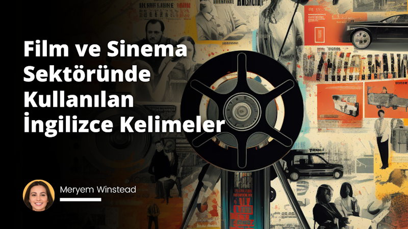 Bu resim, farklı sinema unsurlarını ve terimlerini içeren bir kolajdır. Merkezde büyük, canlı renklerle yazılmış 'Cinema' yazısı var. Bu yazının etrafı çeşitli küçük illustrasyonlar ve kelimelerle çevrilidir. Sağ üst köşede, bir film rulosu ve yanında 'Roll' kelimesi yazılı. Biraz aşağıda ise bir maskenin üzerine 'Genre' yazılmış. Ortadaki büyük kelimenin hemen altında, bir film klibi ve 'Scene' yazısı konumlandırılmış. Sol üst köşede de seyircileri tasvir eden 'Audience' yazılı küçük bir tasvir bulunmaktadır. Alt köşelere doğru hareket ettikçe, bir yönetmen sandalyesi ve 'Director' kelimesi yer alıyor. Resmin her yanı, sinema ve filmle ilgili çeşitli terimler ve simgelerle doldurulmuş, bunlar birbirine doğal ve organik bir biçimde bağlanmıştır.  Tüm bunlar, bir dizi farklı yazı tipleri ve çizim stiliyle gösterilmiştir. Resim, film ve sinema dünyasının neşeli ve heyecan verici ruhunu yansıtmaktadır.