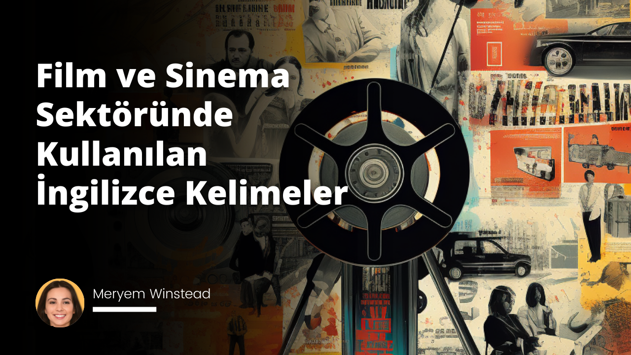 Bu resim, farklı sinema unsurlarını ve terimlerini içeren bir kolajdır. Merkezde büyük, canlı renklerle yazılmış 'Cinema' yazısı var. Bu yazının etrafı çeşitli küçük illustrasyonlar ve kelimelerle çevrilidir. Sağ üst köşede, bir film rulosu ve yanında 'Roll' kelimesi yazılı. Biraz aşağıda ise bir maskenin üzerine 'Genre' yazılmış. Ortadaki büyük kelimenin hemen altında, bir film klibi ve 'Scene' yazısı konumlandırılmış. Sol üst köşede de seyircileri tasvir eden 'Audience' yazılı küçük bir tasvir bulunmaktadır. Alt köşelere doğru hareket ettikçe, bir yönetmen sandalyesi ve 'Director' kelimesi yer alıyor. Resmin her yanı, sinema ve filmle ilgili çeşitli terimler ve simgelerle doldurulmuş, bunlar birbirine doğal ve organik bir biçimde bağlanmıştır.  Tüm bunlar, bir dizi farklı yazı tipleri ve çizim stiliyle gösterilmiştir. Resim, film ve sinema dünyasının neşeli ve heyecan verici ruhunu yansıtmaktadır.