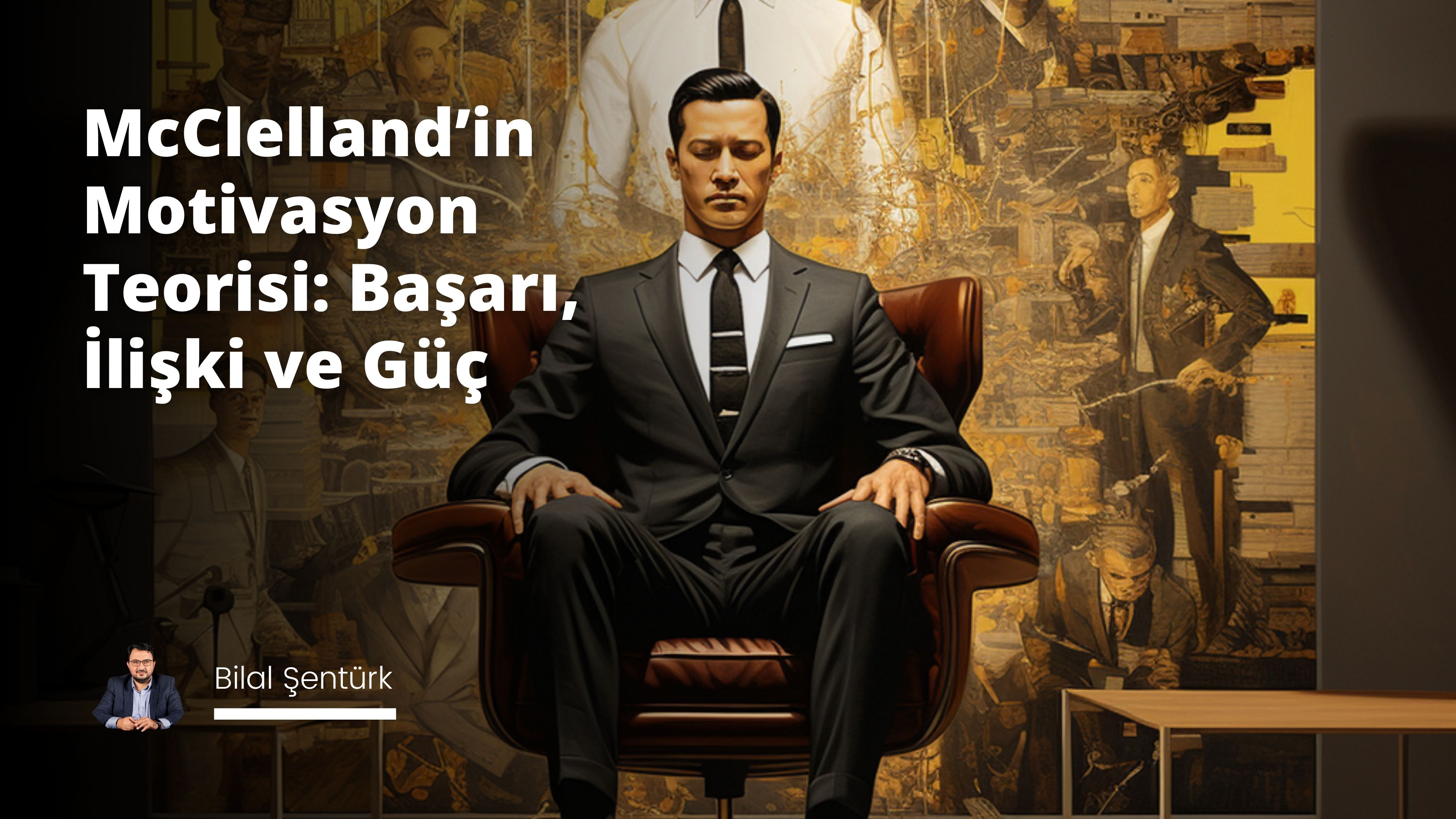 Siyah takım elbise giymiş ve beyaz kravat takmış bir adam gözleri kapalı bir şekilde sandalyede oturuyor. Gözlükleri sakalının üzerine yerleşmiştir ve bu ortamda rahat ve konforludur. Arka plandaki siyah beyaz kravatın bulanık görüntüsü durumun resmiyetine işaret ediyor. Adamın takım elbisesi tam oturmuş ve vücuduna göre dikilmiş. Elleri kucağında kavuşturulmuş ve ayakları yere düz basmaktadır. Arka plandaki masanın kağıtlar ve diğer eşyalarla dolu olması yoğun bir çalışma alanına işaret ediyor. Adamın yüzündeki memnuniyet ve dinginlik ifadesi, bu ortamda rahat ve kontrollü olduğunu düşündürüyor.