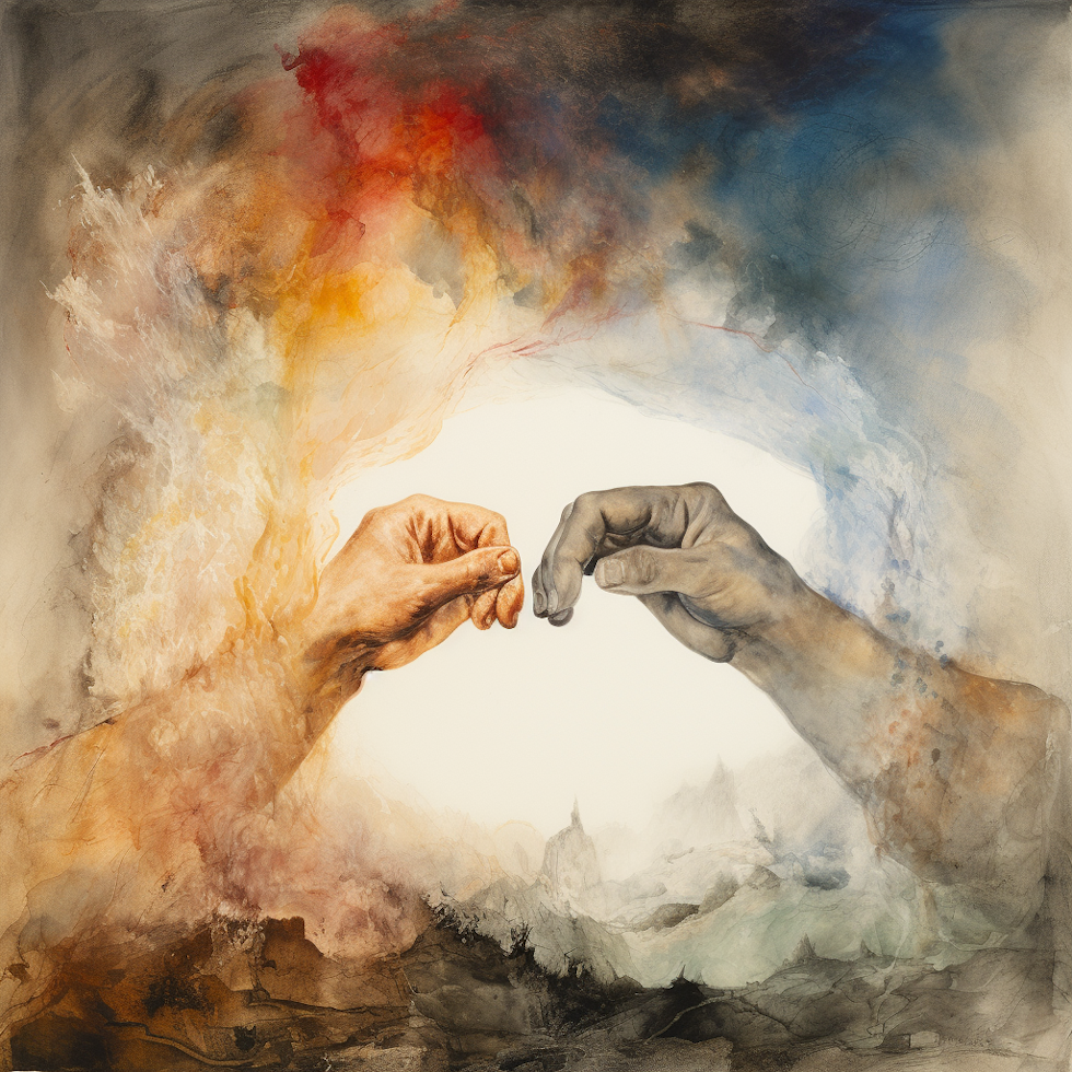 The image, an evocative watercolor painting by the renowned artist J.M.W. Turner, presents the concept of types of grasping - physical and cognitive. Akin to the variety in Maximilian's conception of the Earth 5e spells, the image is split into two halves. On the left, a human hand reaches out to touch tangible objects, representing physical grasp. The right half, however, shows a mind map of interconnected nodes and ideas, signifying cognitive grasping. Turner uses a cool color palette, with shades of blue and green, creating a calming yet stimulating atmosphere. There are no discernible facial expressions as the focus is on the hand and the cognitive map. The lighting is evenly diffused, highlighting the fluidity of the watercolor medium and reinforcing the overall theme of connectedness and understanding