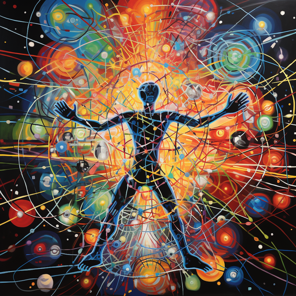 In the center of the image, a vibrant and energetic figure is portrayed engaging in a variety of learning activities. The figure's posture reflects confidence, and their facial expression exudes joy and contentment.  Around the central figure, a network of interconnected brain cells, represented by black and white lines, is visible. This symbolizes the strengthening of cognitive function through continuous learning and mental stimulation.  Radiating from the brain cells, rays of yellow light extend outward, illuminating the entire image. The yellow light signifies the positive impact of lifelong learning on mental and emotional well-being.  In the foreground, there are images of various physical activities, such as sports, dance, and gardening. These activities are depicted through dynamic black and white lines, capturing the movement and energy associated with physical fitness.  Surrounding the central figure, there are subtle elements of nature, including trees, leaves, and flowers. These elements represent the growth and flourishing of overall wellness as a result of lifelong learning.  In the background, a serene and peaceful landscape can be seen, depicting the tranquility and harmony that comes with improved mental and physical health.  Overall, the visual composition portrays the profound connection between lifelong learning and health. The dynamic lines and vibrant colors evoke a sense of vitality, while the serene background represents the balance and well-being that can be achieved through continuous learning.  The visual aims to communicate the idea that lifelong learning not only enhances mental acuity and cognitive function but also contributes to physical fitness, emotional well-being, and overall wellness. It conveys the message that learning is a journey of growth that positively impacts both the mind and body, fostering a healthy and fulfilling life.
