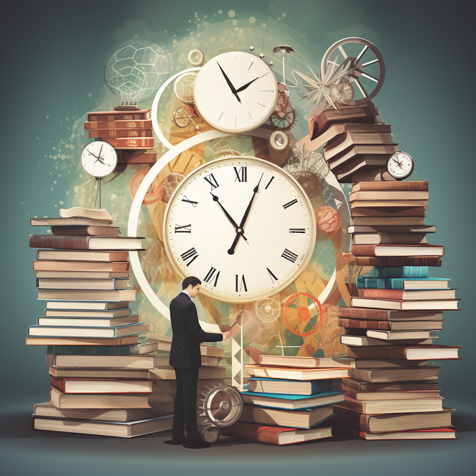 In the center of the image, a clock is depicted, symbolizing the significant time commitment required for lifelong learning. The clock's hands point towards a stack of books, illustrating the pursuit of knowledge and personal growth.  To the left of the clock, a person dressed in professional attire is seen struggling to balance a set of scales. One side of the scale represents work, while the other side represents study and personal development. This portrays the challenge of maintaining a healthy work-life-study balance.  On the right side of the image, a series of dollar signs and a calculator represent the financial cost of lifelong learning. The dollar signs are larger, indicating the financial strain and impact on individuals' resources.  Below the financial representation, an overwhelmed person is shown surrounded by an assortment of books and digital devices. This figure is indicative of the potential information overload that learners may experience during their lifelong learning journey.  The background of the image features a winding road that represents the learning path. It is dotted with obstacles and hurdles, reflecting the challenges that individuals may encounter on their educational journey.  Despite the disadvantages depicted in the visual, there is an overarching message of perseverance and balance. The image aims to encourage viewers to approach lifelong learning with awareness and preparation. It conveys that while there may be obstacles, understanding and addressing them can lead to a more effective and rewarding learning experience.  Overall, the visual prompts viewers to reflect on the potential challenges of lifelong learning while acknowledging its value and the need to navigate the learning journey mindfully.