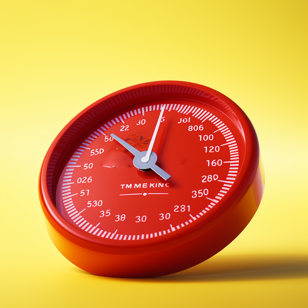 Picture a bright red tomato timer set against a cool, white background, its dial indicating a 25-minute segment. Next to it, imagine four small black ticks, symbolizing completed "pomodoros," with a fifth tick being drawn in a bright, bold yellow, signifying a longer break. This image encapsulates the essence of the Pomodoro Technique.