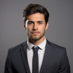 working in logistics, 25-30 years old, business professional, logistics expert, male, corporate attire, Argentinean, real photo, no makeup, plain background, studio shot, realistic, focus on face