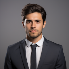 working in logistics, 25-30 years old, business professional, logistics expert, male, corporate attire, Argentinean, real photo, no makeup, plain background, studio shot, realistic, focus on face