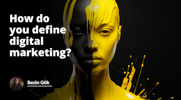 Yellow, black, and white colors. An impressive photo with meaning. No text on the image. Visual description of the prompt 'How do you define digital marketing?' Can be a Youtube cover image.