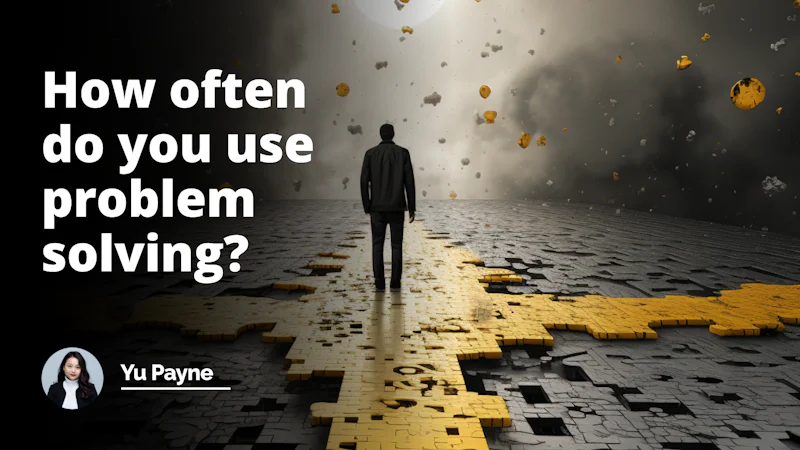 Yellow, black, and white image with a person standing on a path. The person looks determined, with a backpack, and is surrounded by puzzle pieces. The image symbolizes problem solving and the journey of finding solutions.