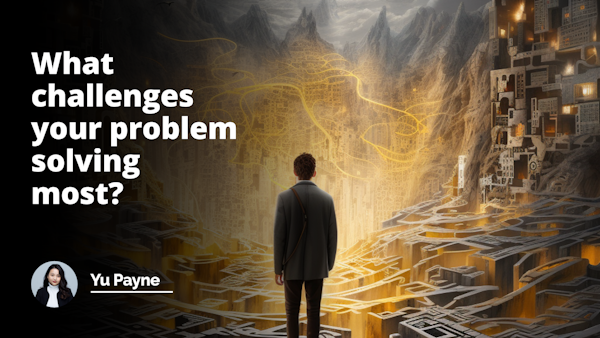 Visual prompt: A stunning, cinematic image in yellow, black, and white tones. A person stands at a crossroads, surrounded by towering, intricate puzzles, symbolizing the challenges that test their problem-solving skills on their midjourney.