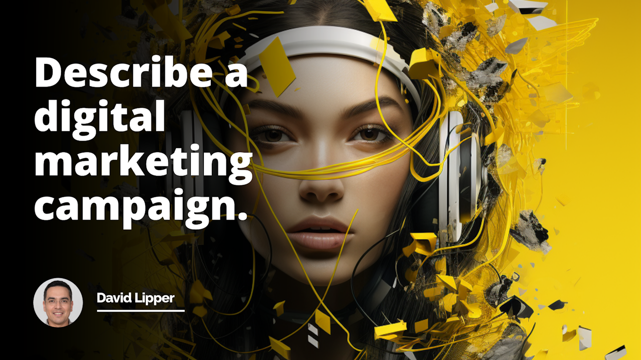 A striking, cinematic image showcasing a captivating blend of yellow, black, and white colors. It captures the essence of a digital marketing campaign, leaving viewers with a deep understanding of its intricacies and purpose.