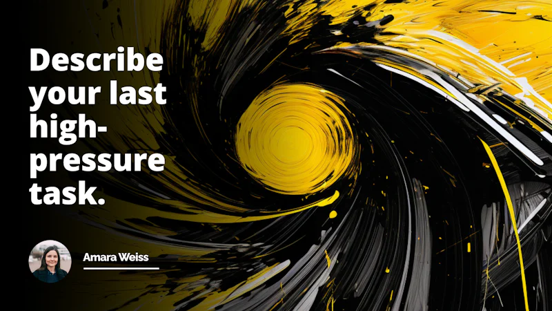 Yellow and black lines tumble and intertwine in a striking and chaotic frenzy, symbolizing the intense pressure of a high-stakes task. The monochrome background adds depth and drama.