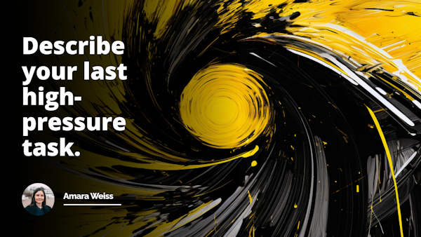 Yellow and black lines tumble and intertwine in a striking and chaotic frenzy, symbolizing the intense pressure of a high-stakes task. The monochrome background adds depth and drama.