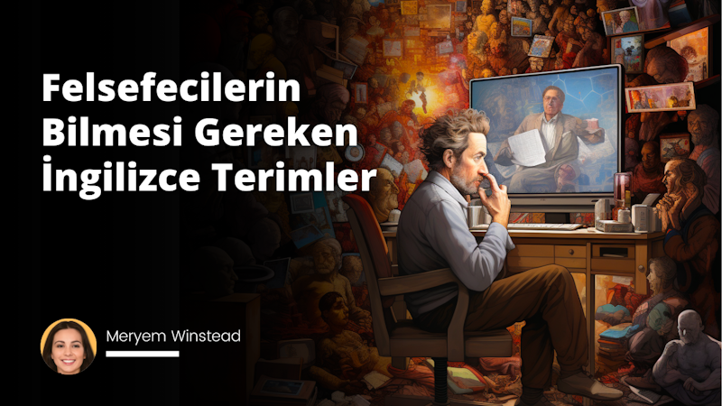 Bu görsel, dijital illüstrasyon şeklinde bir sanat formunu temsil etmekte ve felsefeye dair İngilizce terimlerin karışıklığını yansıtmaktadır. Ana figür olarak seçilen sanatçı, görsel sanatlar alanında disiplinlerarası çalışmalarıyla tanınan Norman Rockwell'dir. Geniş bir sahnede, birçok farklı İngilizce felsefi terim ve ifadelerin yoğun bir şekilde çizildiği bir ortam tasarlanmıştır. Çizimler, oldukça renkli ve çeşitli büyüklüklerde olup, anlaşılmayı ve tanınmayı kolaylaştırır. Rockwell, çizimler arasında adeta kaybolmuş bir şekilde, terimlerin arasını dolaşırken görülmektedir. Yüz ifadesi, şaşkınlıkla karışık bir merak ifade etmektedir. Görselin genel renk sıcaklığı, ne çok sıcak ne de çok soğuk olan nötr bir ton korunmuştur. Aydınlatma ise, çizimleri belirginleştiren ve sahnenin genel atmosferini aydınlık ve anlaşılır kılan bir şekilde ayarlanmıştır. Kısacası, bu dijital illüstrasyon, felsefe ve dilin karmaşık dünyasını canlandıran bir sanat eseridir.