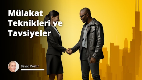 Sarı, siyah, beyaz palet, YouTube kapağı, el sıkışma silueti, kendinden emin duruş, kişi üzerinde spot ışığı, büyüteç, strateji simgeleri, etkileyici gözler, odaklanmış bakışlar, kentsel fon
