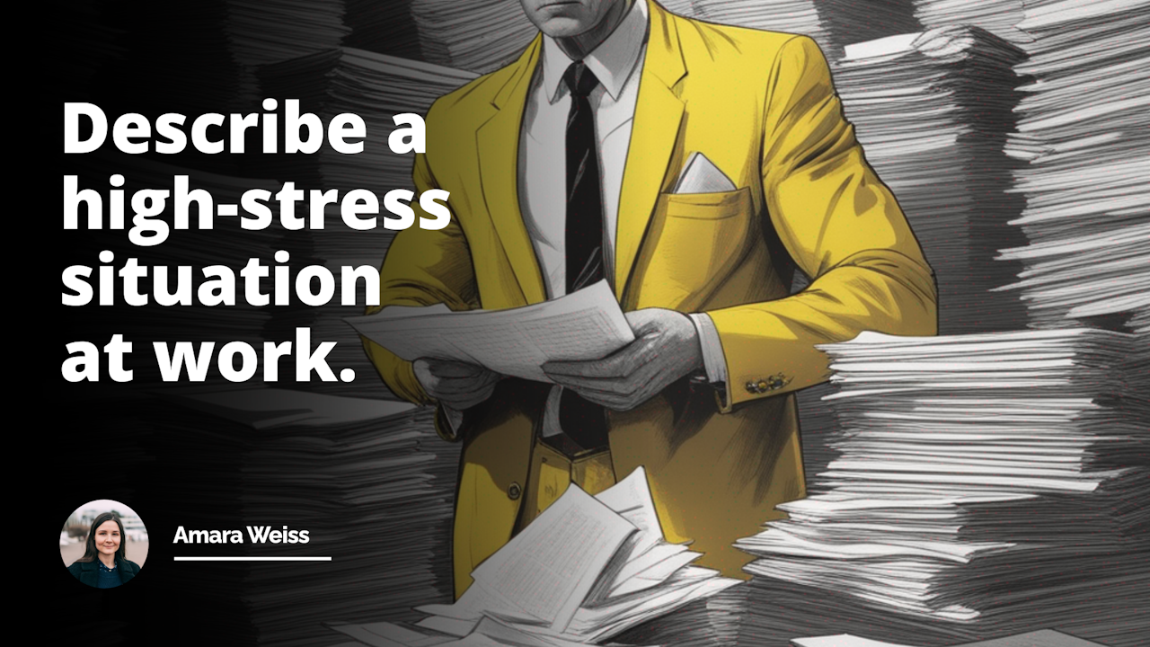 High-stress work situation: A black and white image showcases a person in a yellow suit, surrounded by towering stacks of paperwork. Their tense expression and overwhelmed posture depict the immense pressure and chaos they are enduring.