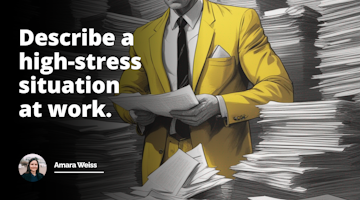 High-stress work situation: A black and white image showcases a person in a yellow suit, surrounded by towering stacks of paperwork. Their tense expression and overwhelmed posture depict the immense pressure and chaos they are enduring.