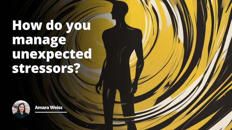 Yellow and black abstract background with a silhouette figure surrounded by swirling lines. The figure stands tall, looking calm amidst chaos, symbolizing resilience in the face of unexpected stressors.