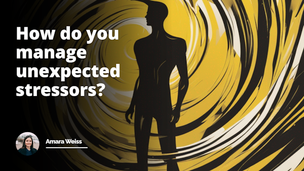 Yellow and black abstract background with a silhouette figure surrounded by swirling lines. The figure stands tall, looking calm amidst chaos, symbolizing resilience in the face of unexpected stressors.