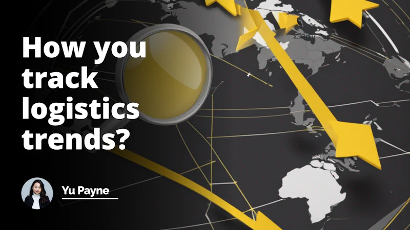 Yellow arrows moving globally on a black map, a white magnifying glass scanning, dynamic, logistics monitoring, understanding trends