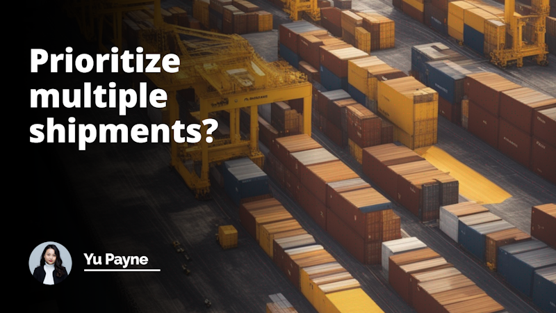 Monochromatic scheme with yellow highlight, multiple cargo containers at shipping dock, emphasis on prioritization, detailed imagery, powerful impression, subtle story-telling, Youtube cover compatible