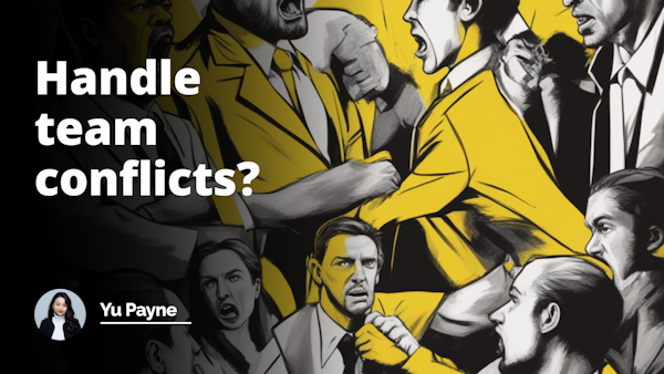 Conflict resolution scene, team members arguing, vivid yellow backdrop contrasted with stark black and white figures, intense facial expressions, tension palpable, YouTube cover worthy image, meaningful and detailed.