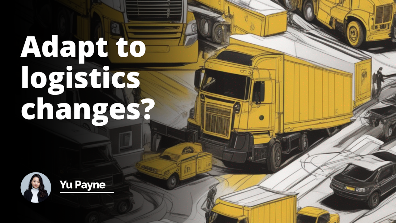 Dynamic logistics shift, illustrated, yellow-black-white spectrum, conveying change, impactful, meaningful, precise detailing, YouTube-cover inspired.