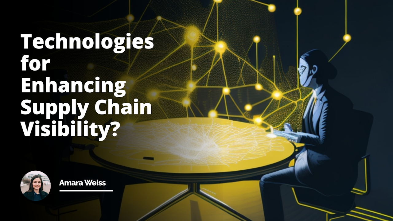 Illustration depicts a job interview scenario focusing on supply chain management and enhancing visibility technologies, sit across a sleek black table, interviewer and interviewee engaged in deep discussion, their expressions full of concern and enthusiastic curiosity, interviewer gestures to a yellow holographic display emerging from a device on the table, in the holographic display, an intricate network of interconnected nodes and lines, representative of a complex supply chain network, close up shows tiny white icons of trucks, ships and airplanes at various nodes indicating movement of goods, background indicates a modern office, walls adorned with whiteboards filled with logistical diagrams and flowcharts, clear representation of a supply management meeting, detail lies in body language of characters, intensity of their gaze, the futuristic holograph of supply chain, the visible doodles and diagrams in the surrounding environment, harmonious blend of black, white and yellow to create a mood of seriousness, urgency and innovation, the entire image littered with subtle nuances all hinting at an intense, problem-solving conversation centering around the supply chain.