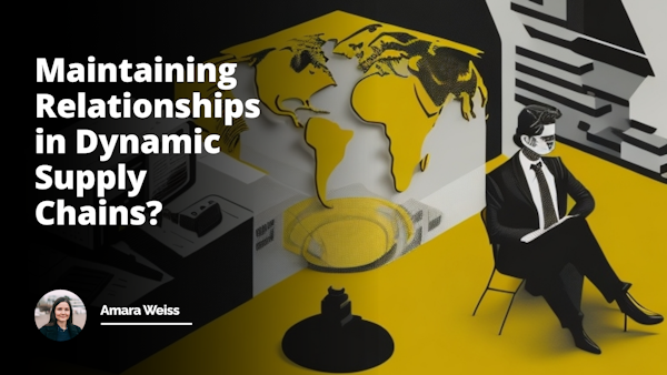 Image description: High contrast palette of black, white, and yellow, a corporate scene unfolds where two individuals are engaged in a profound conversation, implying a job interview. The setting is subtly intermingled with elements symbolizing supply chain management, a conveyor belt in the corner, boxes stacked precisely in the backdrop, a world map suggests global dealings, and desk toys in the shape of interlinked chains indicating the Maintenance of Relationships in dynamic supply chains. The office design, candidates dressing sense and body language give away a playful, humorous tone. Multiple angles are used to accentuate the engaging conversation between the prospective employer and the hopeful applicant. Various details in the room indicate an indirect but unmistakable link to the logistics industry. The image extracts humor from the serious corporate world, casting the lively and dynamic nature of supply chain management roles in a promising light.