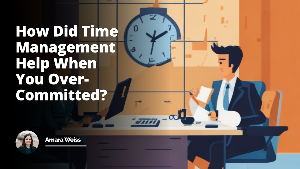 A vector illustration of a high-pressure business scene, man and woman engaging in intense office dialogue, mirrors prospective job interview situation, both dressed professionally, man holding a resume, woman holds a timer representing time management, clock on the wall further emphasizing importance of time, overlapping calendars on their desk hinting at over-commitment, facial expressions light and humorous yet focused, bright combination of white, yellow, and blacks adding to graphical clarity, vibrant office stationery like pen, paper, coffee perhaps to represent a dynamic work environment, small hourglass near the woman illustrating the passing time, an open book with the table of contents that points to a chapter on time management, metaphorically linking time management and interview success, the scramble of hands, papers, and time adding to current trends of complicated work-life balance, philosophical.