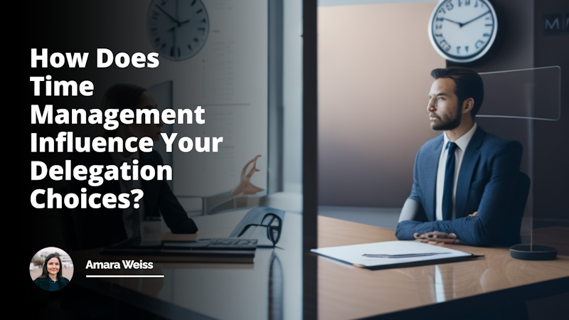 Two individuals in professional attire seated at modern, minimalist desk, one interviewing the other, interrogation spotlight overhead suggesting intense scrutiny, stack of resumes in the corner, digital clock on wall displaying time signaling stress on time management, sand hourglass on desk adding urgency, multiple open doors in background symbolizing opportunities and possible delegation choices, facial expressions humorous yet focused, both holding oversized magnifying glasses inspecting each other, colorful pie chart on side table representing efficiency analysis, classic wall calendar with rush hour traffic image in the middle personifying rush and need for time management, jumbled heap of crumpled papers around trash bin indicating trial-and-error method, selection process