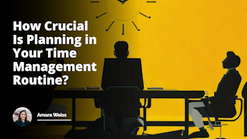 Bright yellow backdrop, black silhouette of a man in a suit, sitting across from another individual at a table, clear representation of a job interview, white hourglass on the table indicating time, numerous clocks hovering above their heads showing different time zones, a large whiteboard sketched with various plans and schedules, expressing the importance of planning in time management, a red arrow from time on the clock pointing to the plans on the board, connecting the two, a calendar marked with dates and timelines, subtle humor in the form of a playful yet stressed expression on the individual's face, a tick-tock sound visualized with small, dotted lines coming from the clocks, emphasizing the constant ticking of time.