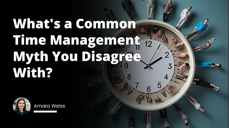 A clock, giant hands holding it, symbolizing time management, a suit-and-tie-clad figure confidently striding towards it, indication of job interview or corporate setting, indicator needles on the clock are replaced with question marks, denoting the myth or doubt surrounding time management, multiple other mini figures also heading in the same direction, but some looking confused or uncertain, hilarious comic touches such as figure tripping or carrying loads of files, different angles of the clock used for dramatic impact, stark contrast between time-oriented goal and individual's varying approach depicted, vibrant yellow background for the clock, figures cast in black and white to stand out, an overhead bird eye view along with ground level views to show different perspectives, small detail of a 'course manual' dropped by one of the figures to directly relate to theme, office buildings in backdrop, bright yet business-like colors utilized, high resolution yet sleekly rendered to avoid excessive detail.