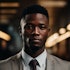 a black man in a suit, in the style of muted earth tones, sharp focus, contrasting lights and darks, dotted, hard-edge style, deceptive, urban edge