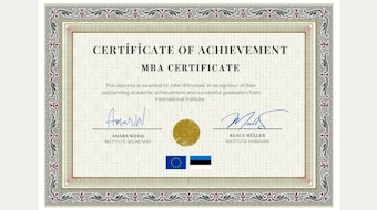 Example of a mini MBA certificate. It bears the signature of the director of the institute.