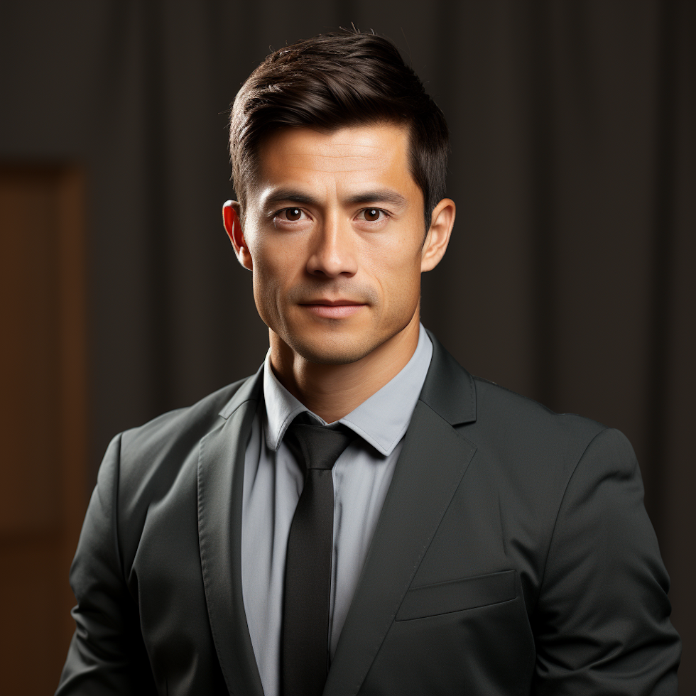 A confident-looking man with short dark hair, wearing a gray suit and tie, looking at the camera with a serious expression.