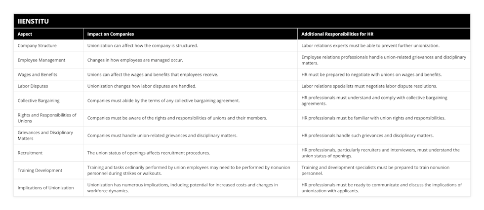 HRM & Unionization Impact on Companies IIENSTITU