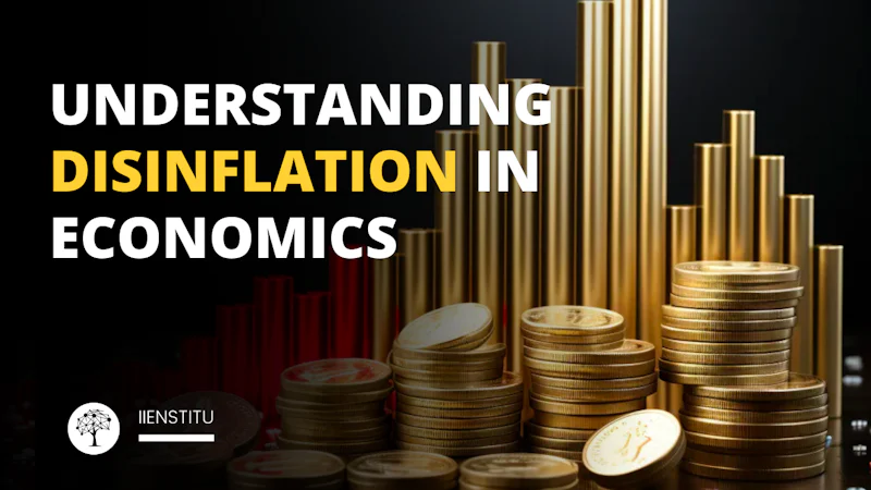 Illustration explaining disinflation in economics: declining inflation rates over time. A graph showing declining inflation rates over time, indicating a decrease in the overall price level.