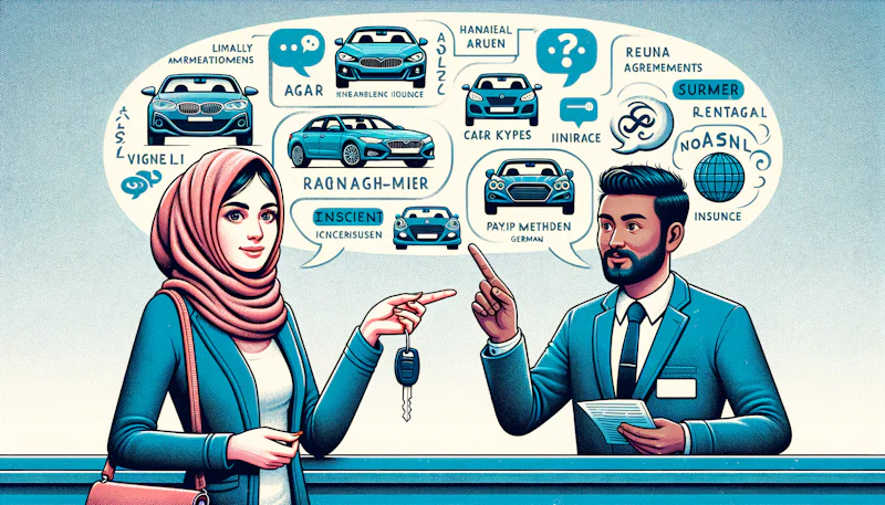 Araç kiralarken Almanca ifadeleri öğrenin! Temel kelimeler ve cümleler ile iletişim kurmayı kolaylaştırın. Araç kiralama, Almanca dili becerisi artık sizinle.