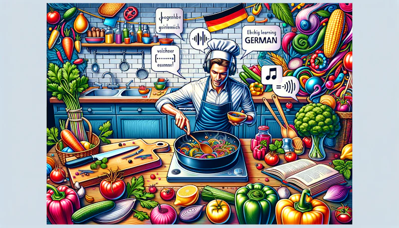 Almanca konuşmayı ve yemek pişirmeyi birleştirdik! Yemek yaparken Almanca öğrenin, dil becerinizi arttırın ve mutfağınıza lezzet katın.